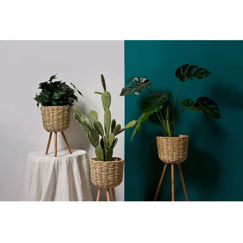 Floor - standing flowerpot straw furniture